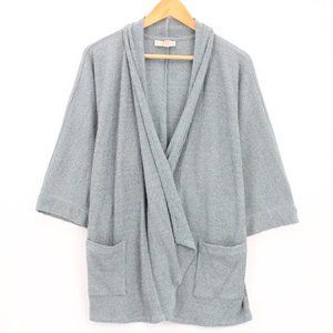 Dana Buchman Womens Cardigan Gray Open Front Knit Cotton Pockets Front Large L